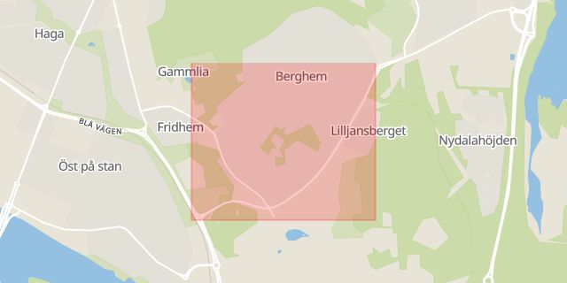 Karta som med röd fyrkant ramar in Axtorpsvägen, Umeå, Västerbottens län