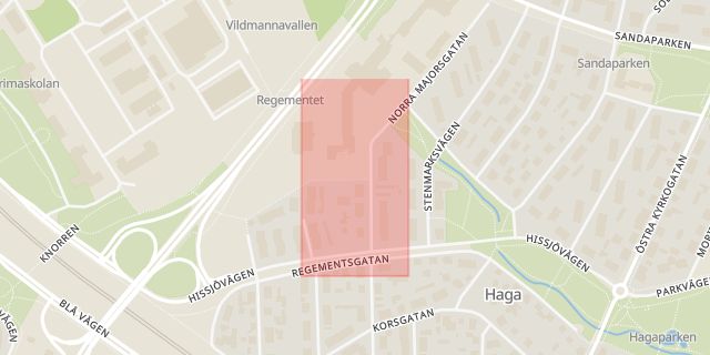 Karta som med röd fyrkant ramar in Umeå, Norra Majorsgatan, Haga, Skellefteå, Östra Leden, Östra Kyrkogatan, Järnvägsallén, Västra Kyrkogatan, Ersbodarondellen, Västerbottens län
