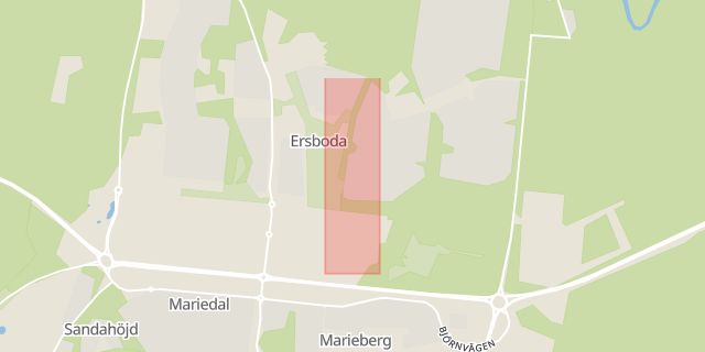 Karta som med röd fyrkant ramar in Ersboda, Bruksvägen, Umeå, Västerbottens län
