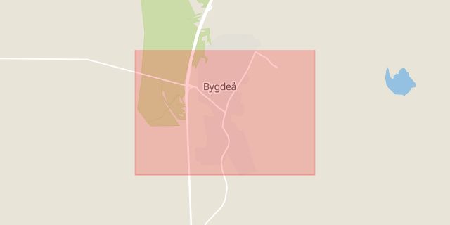 Karta som med röd fyrkant ramar in Bygdeå, Robertsfors, Västerbottens län