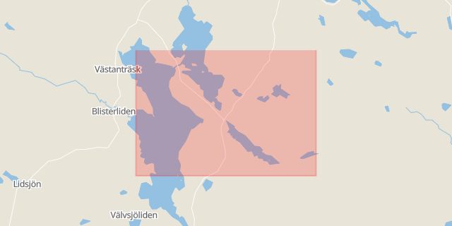 Karta som med röd fyrkant ramar in Skellefteå, Bygdeträsk, Västerbotten, Västerbottens län