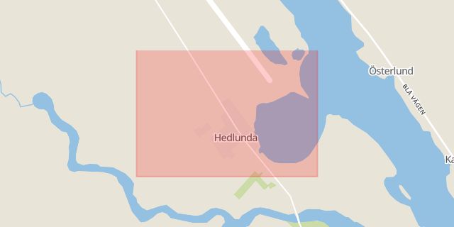 Karta som med röd fyrkant ramar in Hedlunda, Högsta, Lycksele, Västerbottens län
