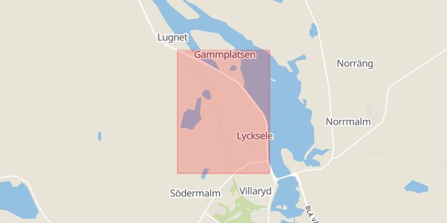 Karta som med röd fyrkant ramar in Lycksele, Storgatan, Västerbotten, Västerbottens län