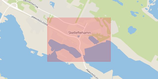 Karta som med röd fyrkant ramar in Skellefteå, Umeå, Skelleftehamn, Västerbottens län