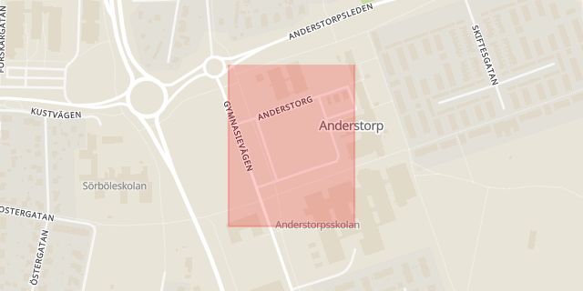 Karta som med röd fyrkant ramar in Anderstorp, Anderstorg, Skellefteå, Västerbottens län