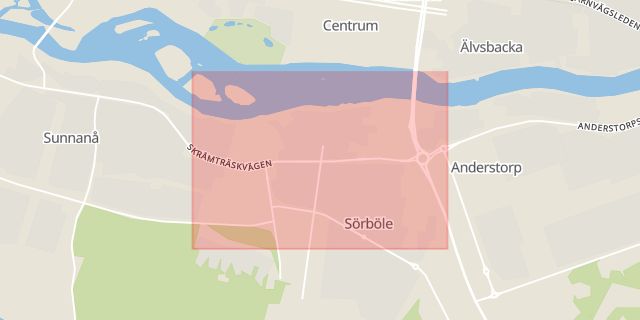 Karta som med röd fyrkant ramar in Sörböle, Skellefteå, Västerbottens län