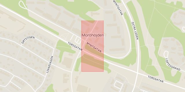 Karta som med röd fyrkant ramar in Moröhöjden, Solbacken, Skellefteå, Västerbottens län