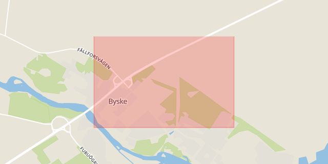 Karta som med röd fyrkant ramar in Byske, Storgatan, Skellefteå, Västerbottens län