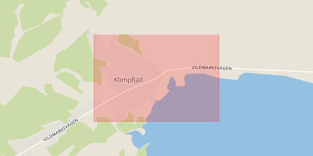Karta som med röd fyrkant ramar in Klimpfjäll, Vilhelmina, Västerbottens län