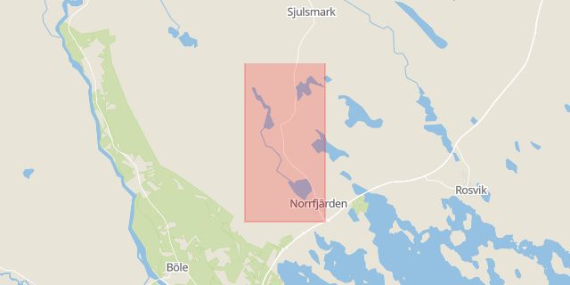 Karta som med röd fyrkant ramar in Norra Altervägen, Norrfjärden, Piteå, Norrbottens län
