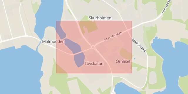 Karta som med röd fyrkant ramar in Örnäset, Luleå, Norrbottens län