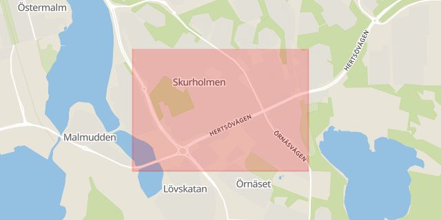 Karta som med röd fyrkant ramar in Skurholmen, Luleå, Norrbottens län