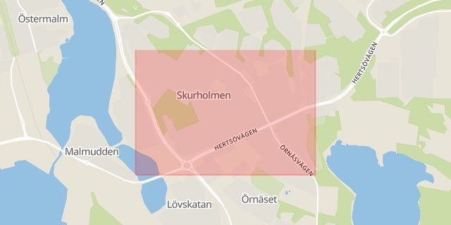 Karta som med röd fyrkant ramar in Hertsön, Luleå, Norrbottens län