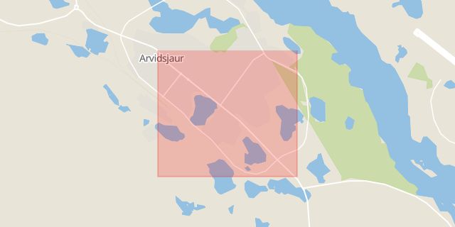 Karta som med röd fyrkant ramar in Storgatan, Arvidsjaur, Norrbottens län