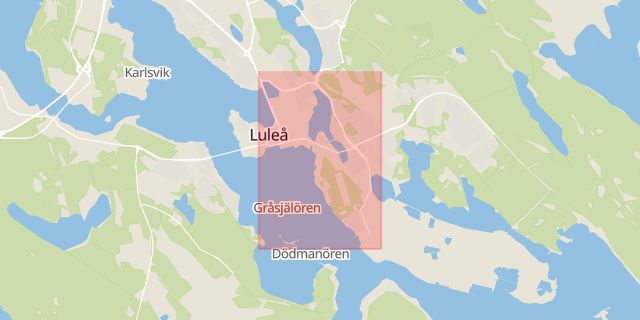 Karta som med röd fyrkant ramar in Örnäset, Svartövägen, Luleå, Norrbottens län