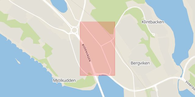 Karta som med röd fyrkant ramar in Midgårdsvägen, Norrbotten, Luleå, Norrbottens län