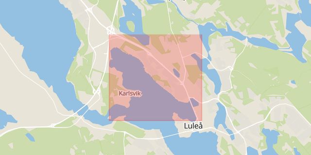 Karta som med röd fyrkant ramar in Mjölkudden, Luleå, Norrbottens län