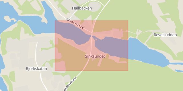 Karta som med röd fyrkant ramar in Sinksundet, Luleå, Norrbottens län