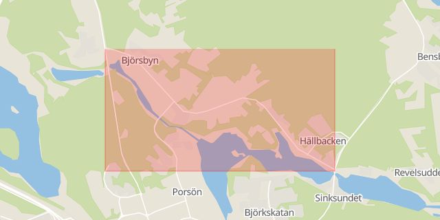 Karta som med röd fyrkant ramar in Björsbyvägen, Luleå, Norrbottens län