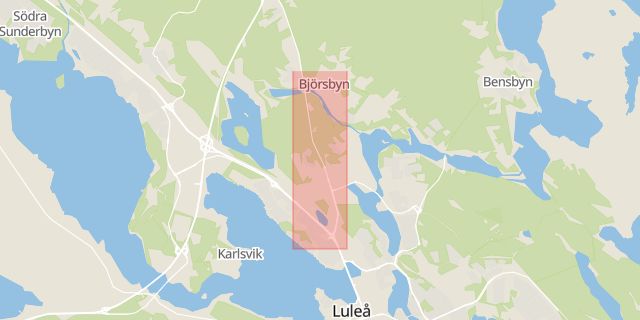 Karta som med röd fyrkant ramar in Haparandavägen, Bergviken, Luleå, Norrbottens län