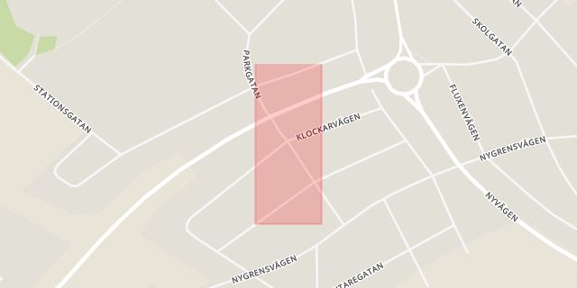Karta som med röd fyrkant ramar in Domarstigen, Klockarvägen, Älvsbyn, Norrbottens län