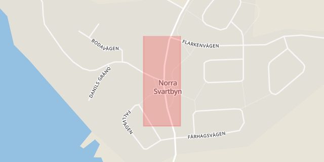 Karta som med röd fyrkant ramar in Norra Svartbyn, Boden, Norrbottens län