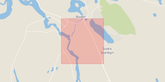 Karta som med röd fyrkant ramar in Södra Sunderbyn, Luleå, Sanden, Boden, Norrbottens län
