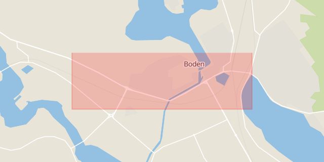 Karta som med röd fyrkant ramar in Garnisonsgatan, Boden, Norrbottens län