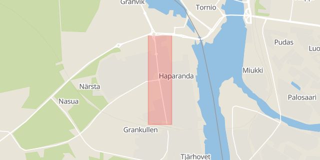 Karta som med röd fyrkant ramar in Västra Esplanaden, Haparanda, Norrbottens län