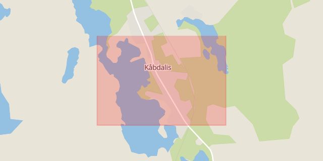 Karta som med röd fyrkant ramar in Kåbdalis, Umeå, Jokkmokk, Norrbottens län