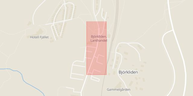 Karta som med röd fyrkant ramar in Björkliden, Kiruna, Norrbottens län